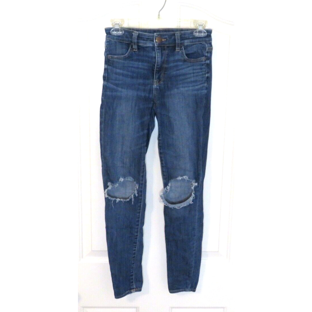 American Eagle High Rise Jegging Jeans Ripped Next Level Stretch Blue Size 0 Reg